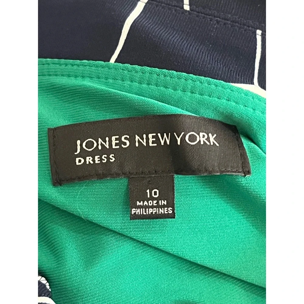 Jones New York Navy Geometric Faux Wrap Sheath Dress 10 Professional Minimalist